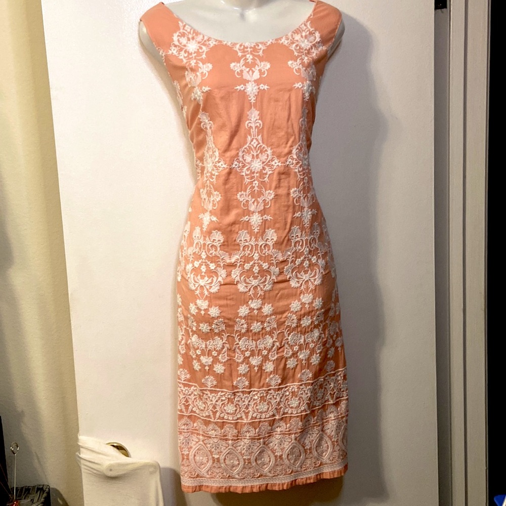 Talbots Peach Cotton Embroidered  Shift Dress